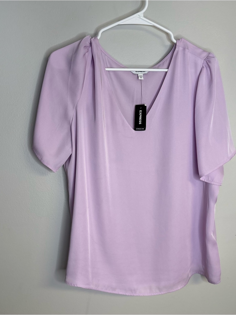 Express Light Lavender V-Neck Short Sleeve Blouse